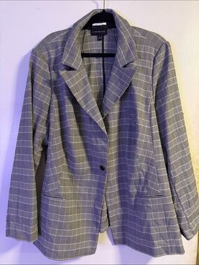 Lane Bryant Gray Plaid Single-Button Blazer